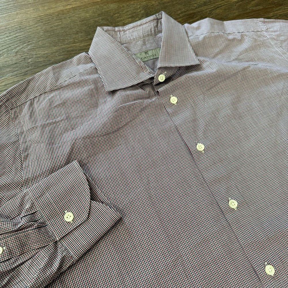 Canali Men's Button Up Dress‎ Shirt Micro Plaid Multicolor Men's Sz 44-17.5 READ